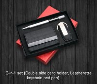 Leatherette Card Holder, Keychain & Pen